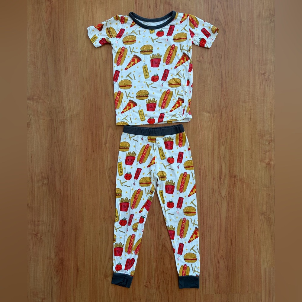 Little Sleepies White Pajama Set with Red, Yellow & Black Fast Food Print
